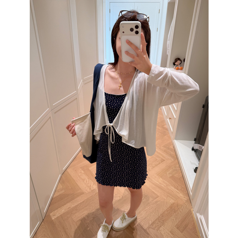 Multimath Little Ding Baoli/Wavy Cardigan/White Loose Casual Lightweight Breathable Lace-Up Top for Women Multimath Little Ding Baoli/Wavy Cardigan/White Loose Casual Lightweight Breathable Lace-Up Top for Women
