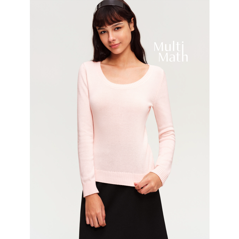 Multimath Little Ding Baoli/Perfectism/Autumn and Winter Pure Cotton Top Pink U-Neck Knitted Sweater for Women Multimath Little Ding Baoli/Perfectism/Autumn and Winter Pure Cotton Top Pink U-Neck Knitted Sweater for Women