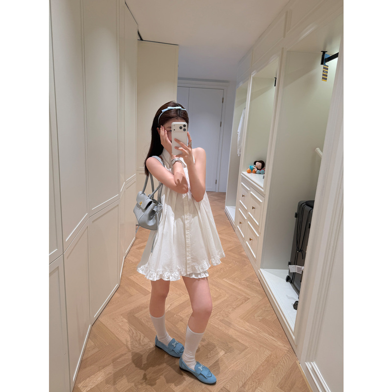 Multimath Little Ding Baoli/Sleeveless Ruffled Suit/Summer White Loose A-Line Sleeveless Dress for Women Multimath Little Ding Baoli/Sleeveless Ruffled Suit/Summer White Loose A-Line Sleeveless Dress for Women