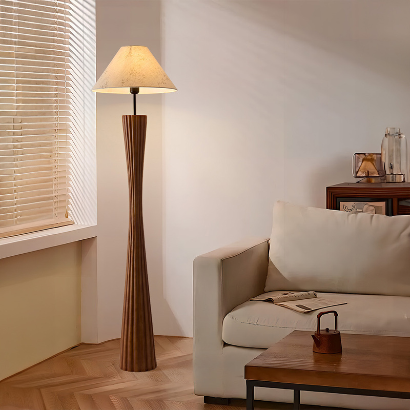 Vintage-Style Pleated Waist-Cinched Floor Lamp with Retro Fabric Lampshade for Living Room and Bedroom, Wabi-Sabi Style, High-End Ambiance Lighting Vintage-Style Pleated Waist-Cinched Floor Lamp with Retro Fabric Lampshade for Living Room and Bedroom, Wabi-Sabi Style, High-End Ambiance Lighting