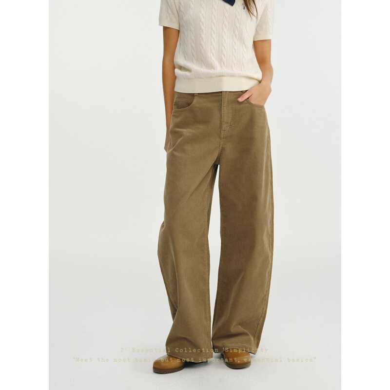 Women's Vintage Corduroy Straight-Leg Pants in Khaki, Loose Fit, Slimming, Green Casual Long Pants for Autumn Women's Vintage Corduroy Straight-Leg Pants in Khaki, Loose Fit, Slimming, Green Casual Long Pants for Autumn