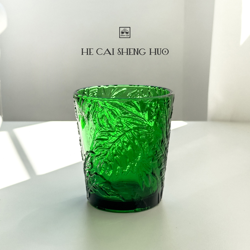 Cheers to Life Green Feather Emerald Glass Cup Lead-Free Light Luxury High-Value Niche Safe High-End Drinking Cup