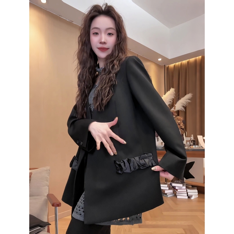 Little Jing Jing Takes a Break [Bubble Collarless Blazer] 26 Early Spring New Versatile Loose Blazer 2602D615