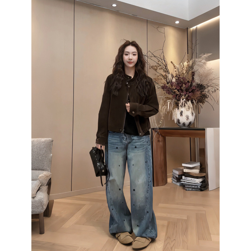 Little Jing Jing Takes a Break [Suede Brown Coat] 2025 Early Autumn Minimalist Slimming Versatile Coat 2508C4740