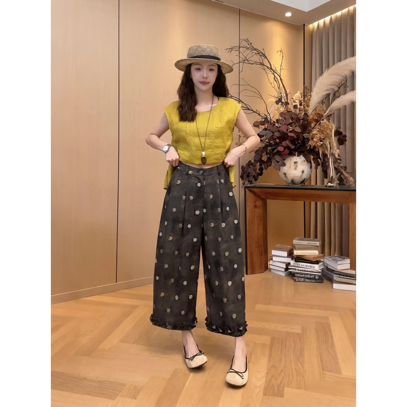 Xiao Jingjing Yi [Smudged Dot Pants] 2026 Summer Style Lazy Loose Slimming Casual Pants 2606D3830