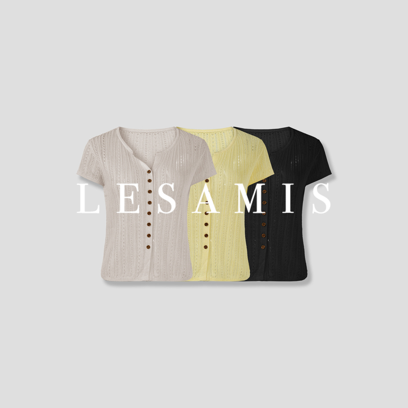 Lesamis·「Summer Night Story」Tencel Linen V-Neck Hollow Knit Short Sleeve B602002136