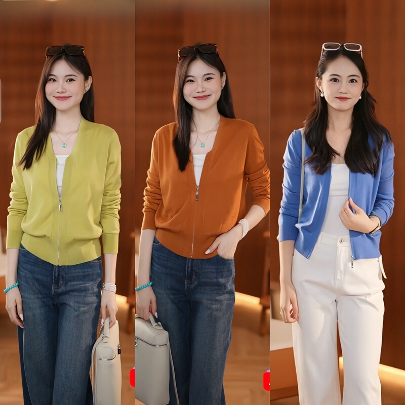 Lesamis· "Quiet Time" French Linen Wool V-Neck Zipper Knit Cardigan A682002556