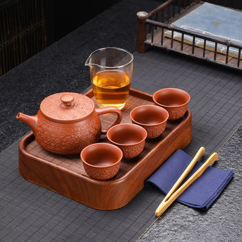 Purple pottery han tile pot to attract wealth and treasure embossed chinese traditional retro kung fu tea teapot high-end tea set
