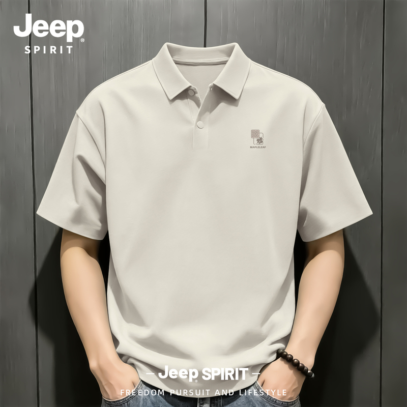 Jeep Ice Silk Waffle Polo Shirt for Men 2026 New Summer Casual Trendy Men's Short Sleeve with a High-End Feel