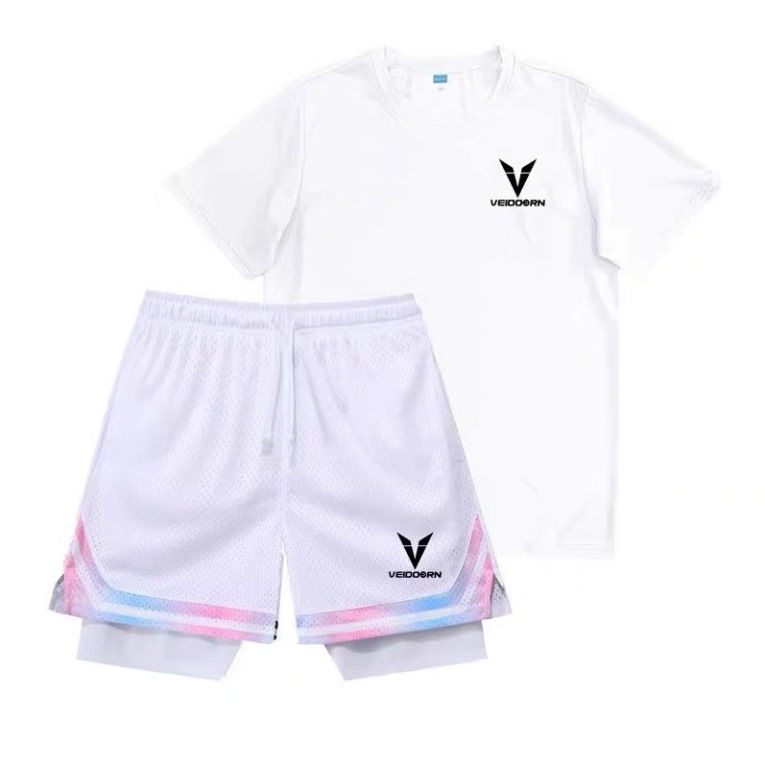 Weidong Basketball Shooting Suit Short-Sleeved Shorts Fake Two-Piece American-Style Double-Layer Sports Pants Running Training Sports Suit for Men