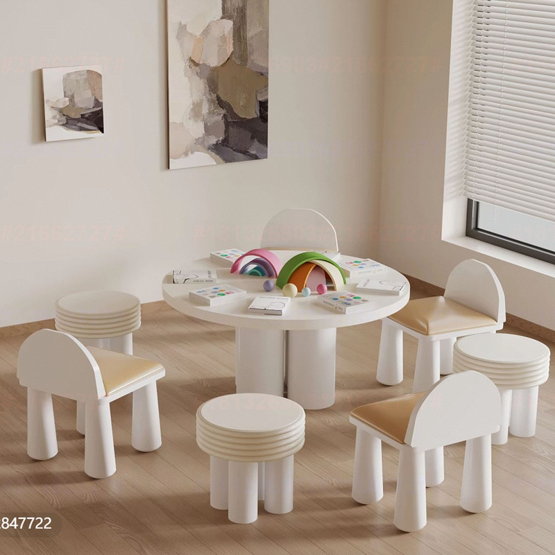 Nordic Minimalist Children's Table and Chair Set, White Round Table, Small Apartment Designer Style Table and Chair Combination, Reading Table Nordic Minimalist Children's Table and Chair Set, White Round Table, Small Apartment Designer Style Table and Chair Combination, Reading Table