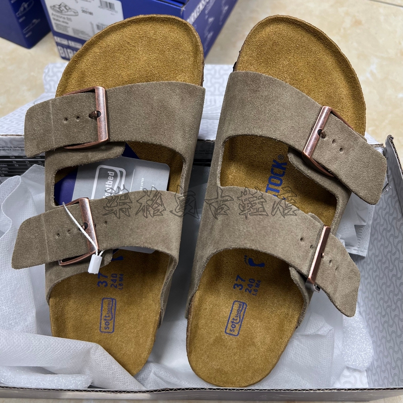 Bk Sandals for Men and Women, Double Buckle Birkenstock-Style Shoes for Outdoor Wear, Genuine Leather Cork Sole, Cow Suede Birkenstock Shoes
