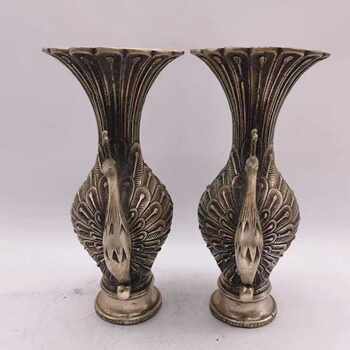 Antiques miscellaneous white copper peacock vase countryside collection nostalgic retro craftsmanship pure copper thickening