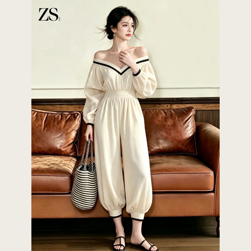 Zs Style Old Money Style Off-Shoulder Jumpsuit High Waist Slimming Jogger Pants 2026 Autumn Long Sleeve Jumpsuit for Women Zs Style Old Money Style Off-Shoulder Jumpsuit High Waist Slimming Jogger Pants 2026 Autumn Long Sleeve Jumpsuit for Women