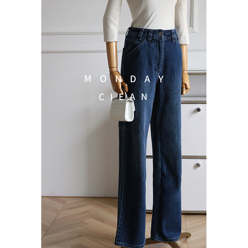26Pala Cennd Small Fragrance Style Jennie Same Style Side Letter Decoration Loose High-Waisted Wide-Leg Jeans for Women 26Pala Cennd Small Fragrance Style Jennie Same Style Side Letter Decoration Loose High-Waisted Wide-Leg Jeans for Women