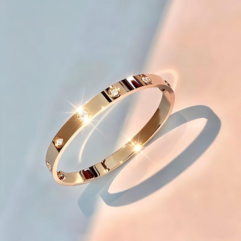 18K Gold Bracelet for Women, Rose Gold Love Wide and Narrow Version with Moissanite, Celebrity Influencer Style, Fashionable Couple's Jewelry for Men