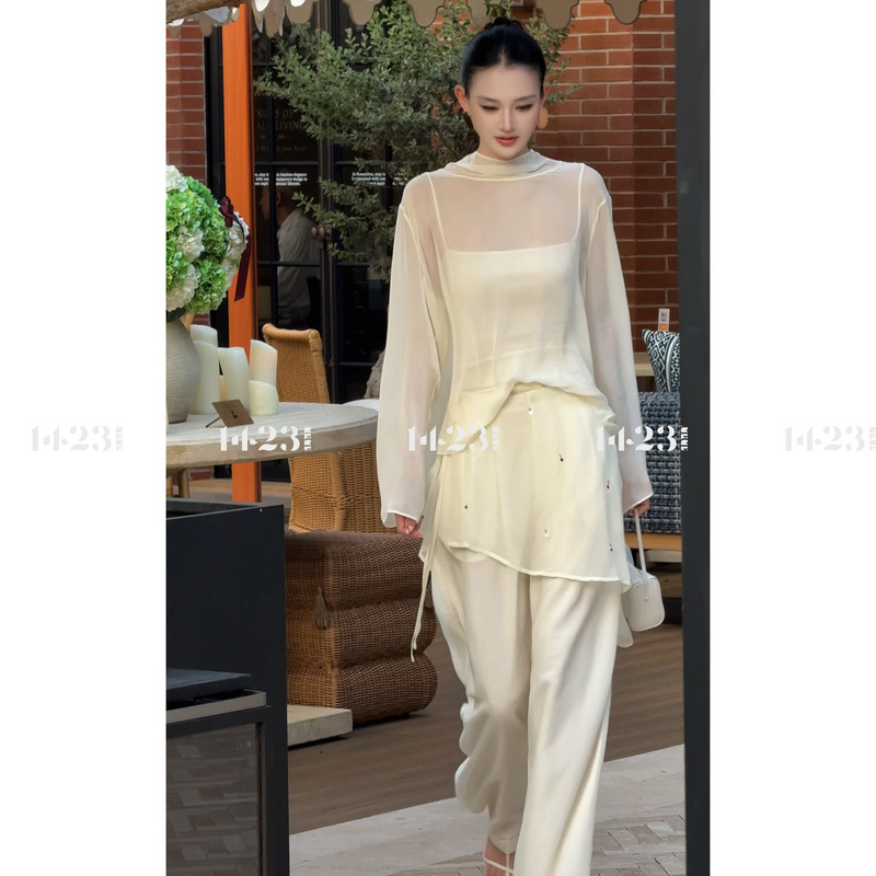 1423【Free and Unrestrained】Cotton and Linen Blend Twill Casual Pants, Breathable, Crisp, Slimming Straight-Leg Pants with a Flap Set 1423【Free and Unrestrained】Cotton and Linen Blend Twill Casual Pants, Breathable, Crisp, Slimming Straight-Leg Pants with a Flap Set