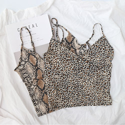 Sexy street style leopard print suspender summer short navel-baring inner wear slim-fitting bottoming V-neck vest top for women