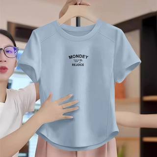 夏季纯棉鱼骨弧形短袖T恤女韩版洋气减龄百搭宽松遮肉显瘦上衣服