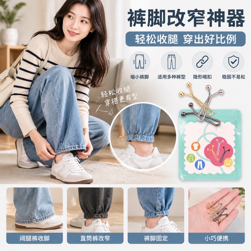 Magic Tool for Narrowing Pant Legs, Adjusting Wide-Leg Pants, Fixing Trouser Legs, Converting Large Pants to Smaller Ones, Invisible Snap Buttons Magic Tool for Narrowing Pant Legs, Adjusting Wide-Leg Pants, Fixing Trouser Legs, Converting Large Pants to Smaller Ones, Invisible Snap Buttons