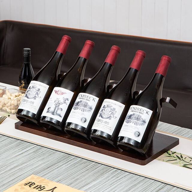 New Solid Wood Wine Rack Wine Cabinet Simple Red Wine Display Rack Rubber Wood Commercial Retro Wine Rack Ornaments Nail-Free Installation