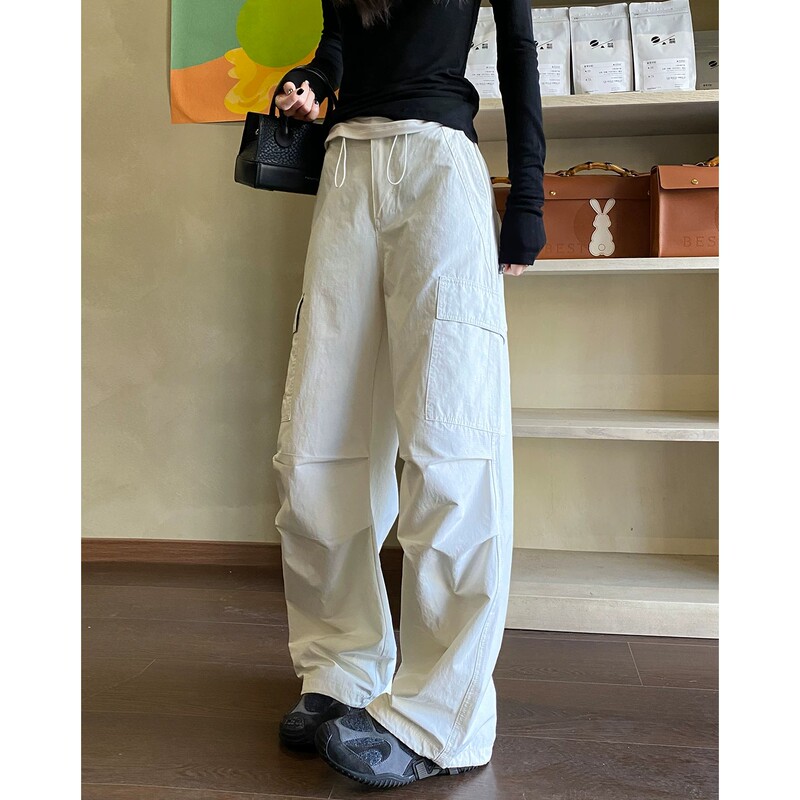Uamtor White Work Pants for Women, Autumn Style, High-Waisted, Slimming Straight-Leg Pants, Multi-Pocket Paratrooper Sports Wide-Leg Pants Uamtor White Work Pants for Women, Autumn Style, High-Waisted, Slimming Straight-Leg Pants, Multi-Pocket Paratrooper Sports Wide-Leg Pants
