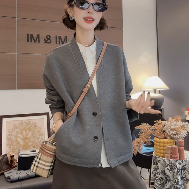 Modal Collarless Design Raglan Sleeve Short Jacket for Women, Autumn 2026 New Style, Lazy Style Cardigan Top for Petite Figures