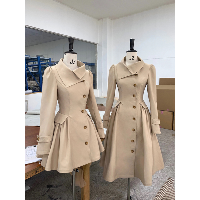 Lazy in London Weekend Modernism Waist-Cinching Large Hem Trench Coat British Style Long Trench Coat Jacket Autumn and Winter Women