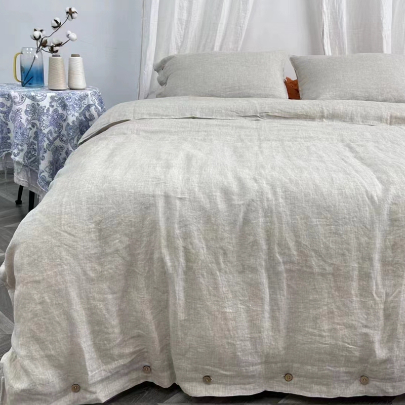 Luxurious High-End Hemp Four-Piece Bedding Set, Breathable Natural Antibacterial Rain Dew Hemp Full Hemp High-Weight Bedding