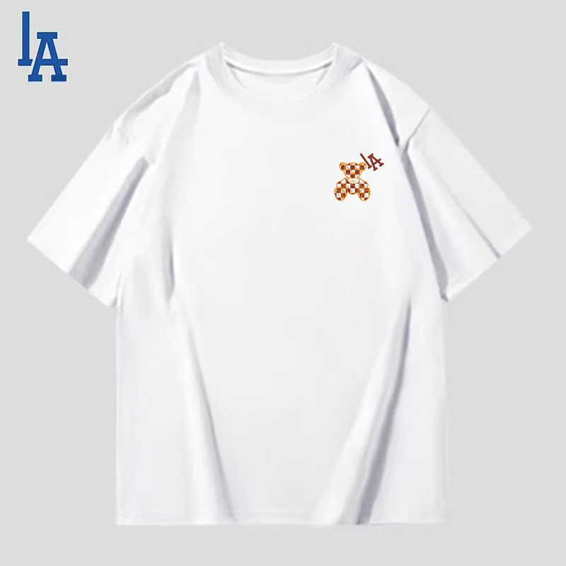 La Short-Sleeved T-Shirt for Men and Women, Couple's Drop Shoulder Sleeves, Loose and Versatile Printed Top, White
