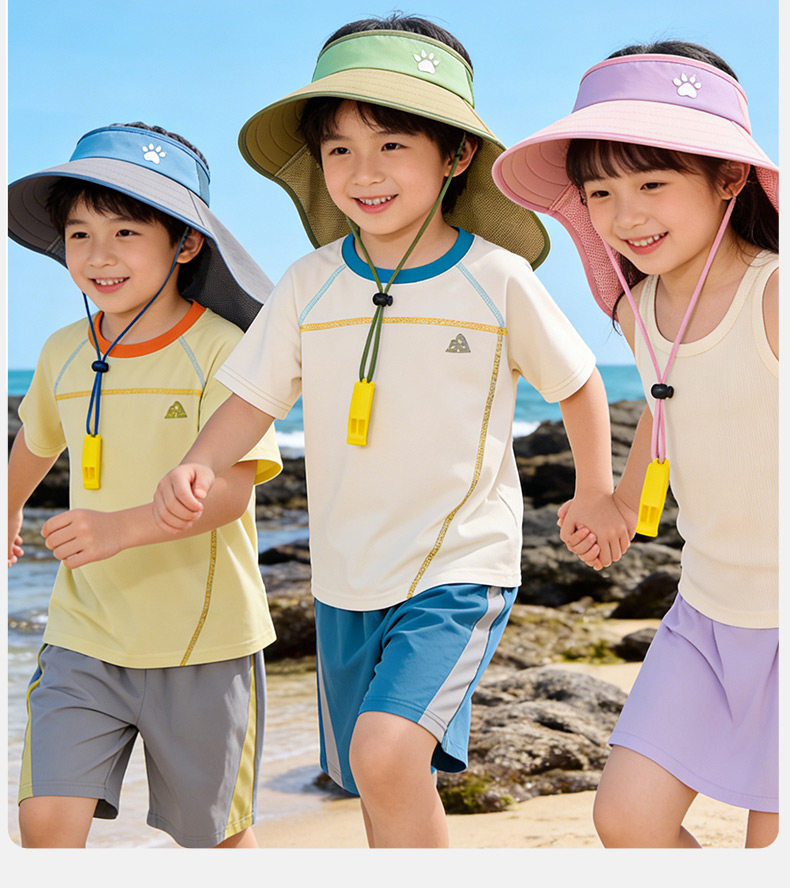 卡尔美儿童防晒帽男童女孩遮阳帽大帽檐披肩夏季空顶帽子防紫外线 — 13