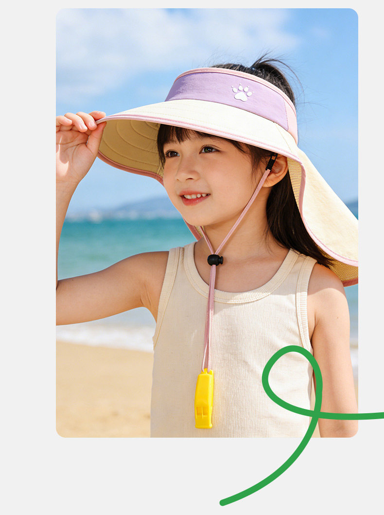 卡尔美儿童防晒帽男童女孩遮阳帽大帽檐披肩夏季空顶帽子防紫外线 — 20