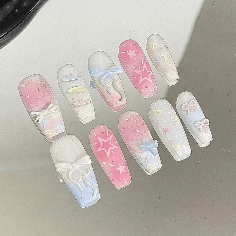 Purely Handmade Dopamine Gradient Rainbow Bow Star Cat Eye Commuter New Style Wearable Nails Purely Handmade Dopamine Gradient Rainbow Bow Star Cat Eye Commuter New Style Wearable Nails