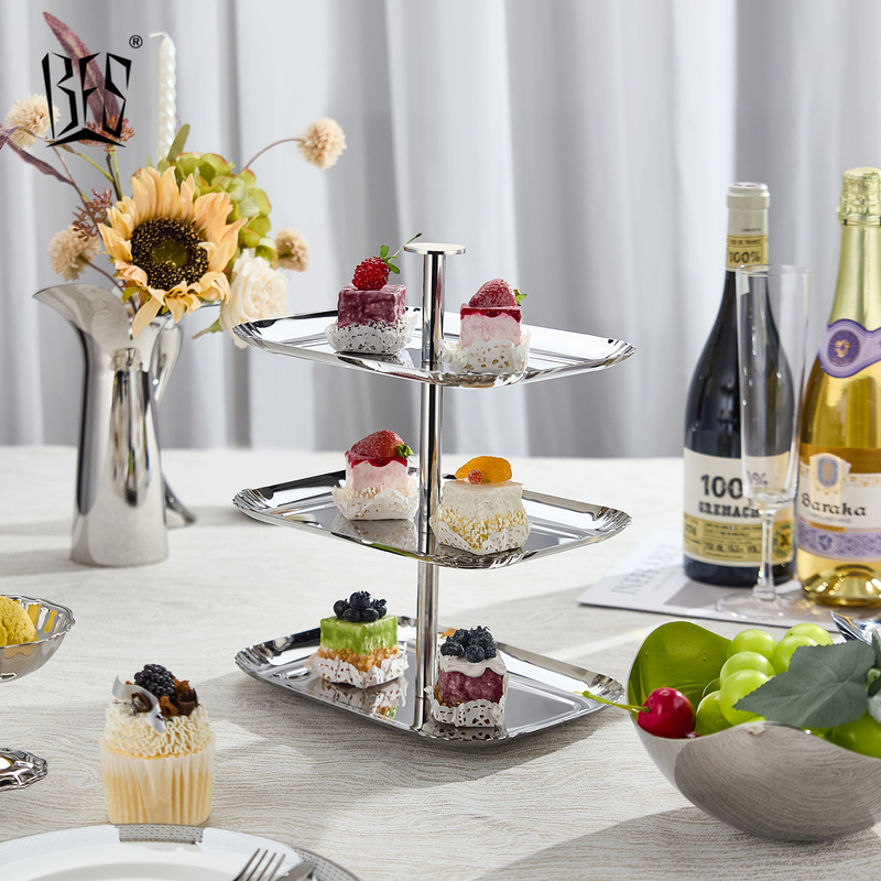 Stainless Steel Three-Tier Dessert Stand Afternoon Tea Wedding Party Dessert Table Restaurant Afternoon Tea Dessert Plate Home Fruit Plate