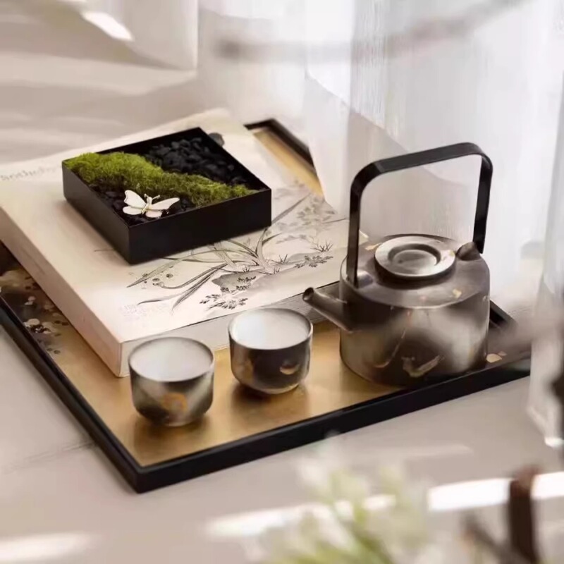 New Chinese-Style Model House Clubhouse Sales Office Tea Set, Eternal Flower Arrangement, Fruit Plate Decoration, Book Tray Combination Ornaments