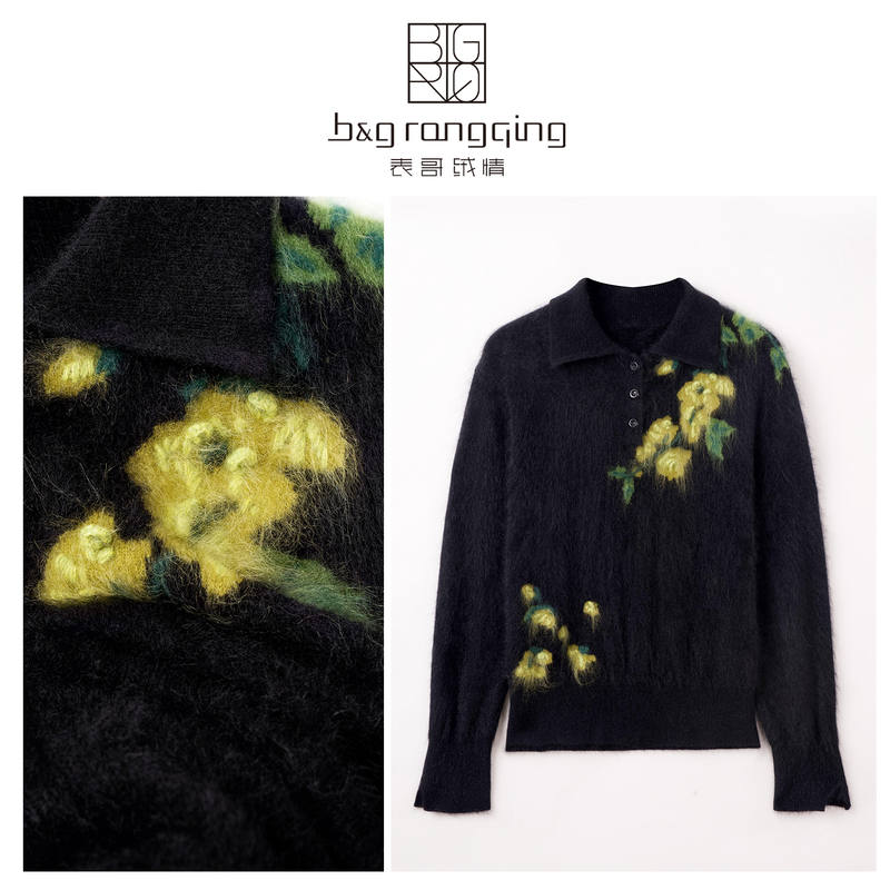 Cousin Velvet Love [Blessing] 100% Cashmere Brushed Lapel Design Women's Pullover