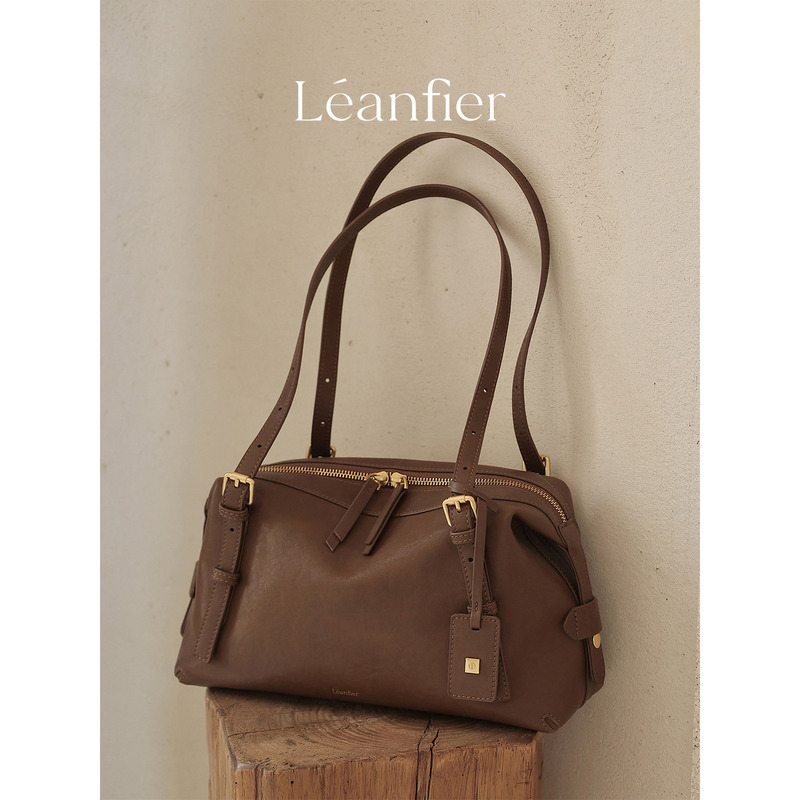 Léanfier Nanfeng High-End Series Genuine Leather Cityman Pillow Bag Women's Vintage Brown Boston Shoulder Bag Léanfier Nanfeng High-End Series Genuine Leather Cityman Pillow Bag Women's Vintage Brown Boston Shoulder Bag