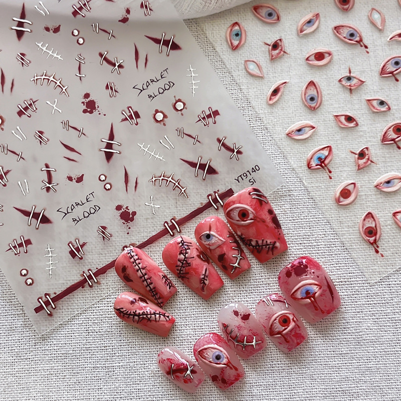 2026 Halloween Sweet and Cool Dark Style Simulated Bloody Stitched Paper Horror Bloodshot Eyeball Nail Art Stickers 2026 Halloween Sweet and Cool Dark Style Simulated Bloody Stitched Paper Horror Bloodshot Eyeball Nail Art Stickers