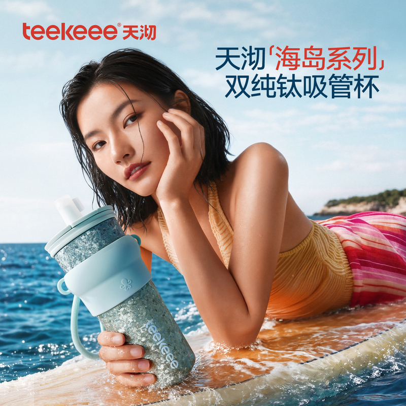 Hou Minghao's Same Style Water Cup Teekeee Tianchi Titanium Cup Pure Titanium Straw Insulated Cup High-Value Gift for Girls Hou Minghao's Same Style Water Cup Teekeee Tianchi Titanium Cup Pure Titanium Straw Insulated Cup High-Value Gift for Girls
