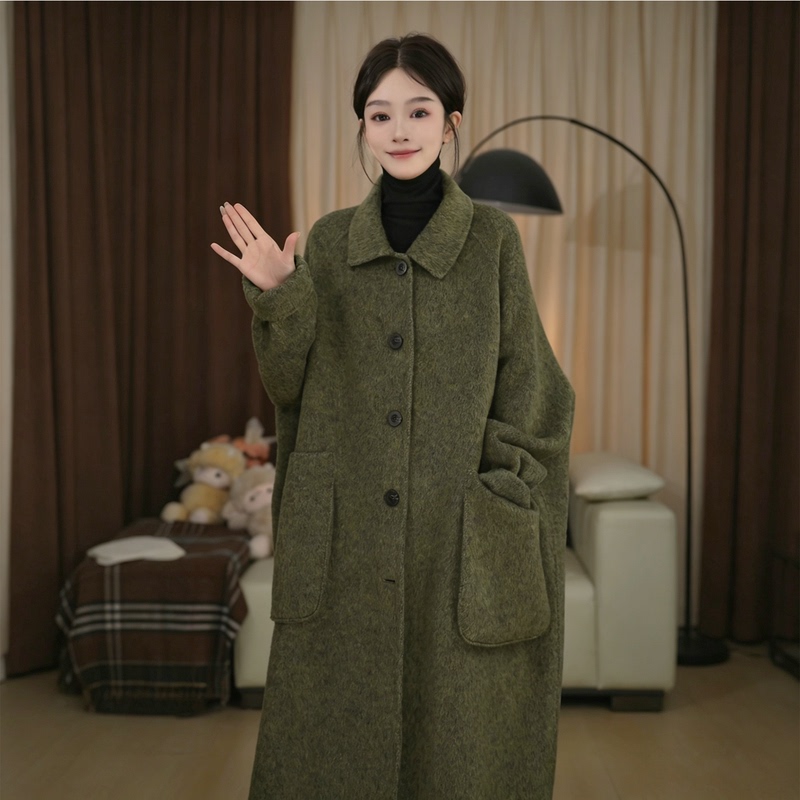 New Simple Long Double-Sided Woolen Coat for Women, Loose and Lazy Style, Single-Breasted, Textured Commuter Jacket 24015 New Simple Long Double-Sided Woolen Coat for Women, Loose and Lazy Style, Single-Breasted, Textured Commuter Jacket 24015