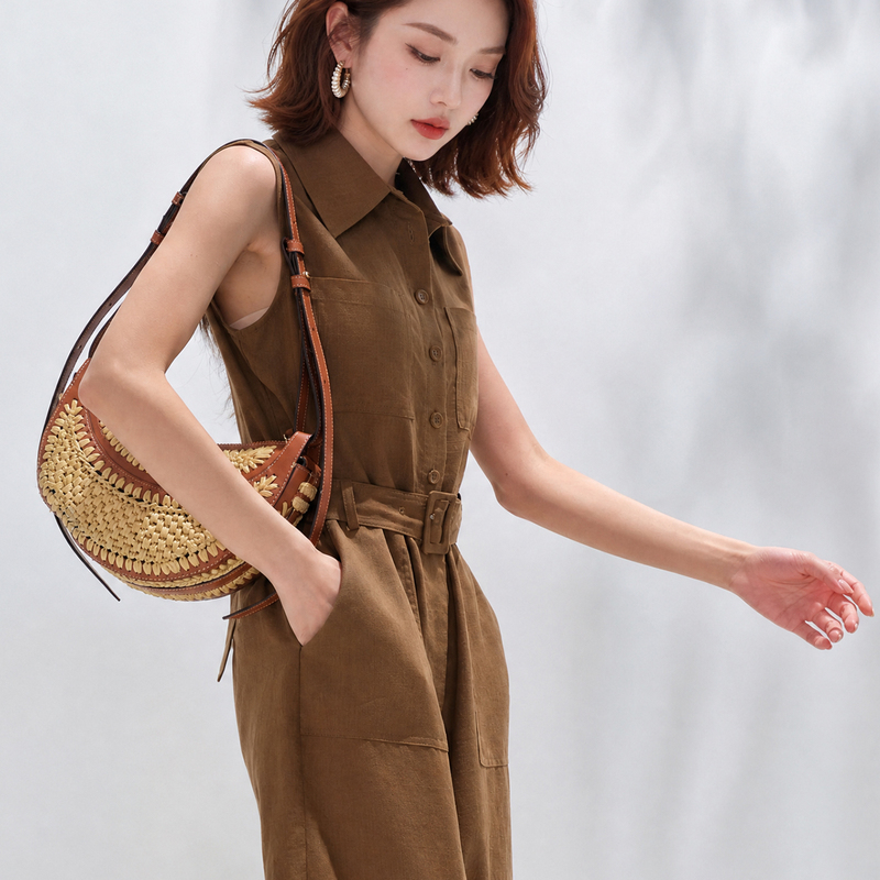 Rebirth Little Girl Jumpsuit 2026 Summer New Lyocell High Waist Slimming Casual Sleeveless Wide Leg Jumpsuit