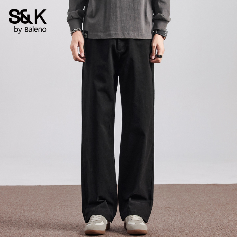 Baleno Spring and Summer New Pure Cotton Casual Pants for Men, Loose Straight-Leg Floor-Length Wide-Leg Pants with a Draping Effect