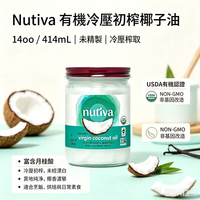 Nutiva Organic Virgin Coconut Oil Cold Pressed Unrefined Edible Coconut Oil for Hair and Skin Care 414ml Nutiva Organic Virgin Coconut Oil Cold Pressed Unrefined Edible Coconut Oil for Hair and Skin Care 414ml