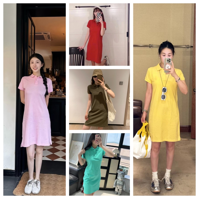 R~L 100% Pique Cotton Five-Color Lapel Embroidered Straight Dress R~L 100% Pique Cotton Five-Color Lapel Embroidered Straight Dress