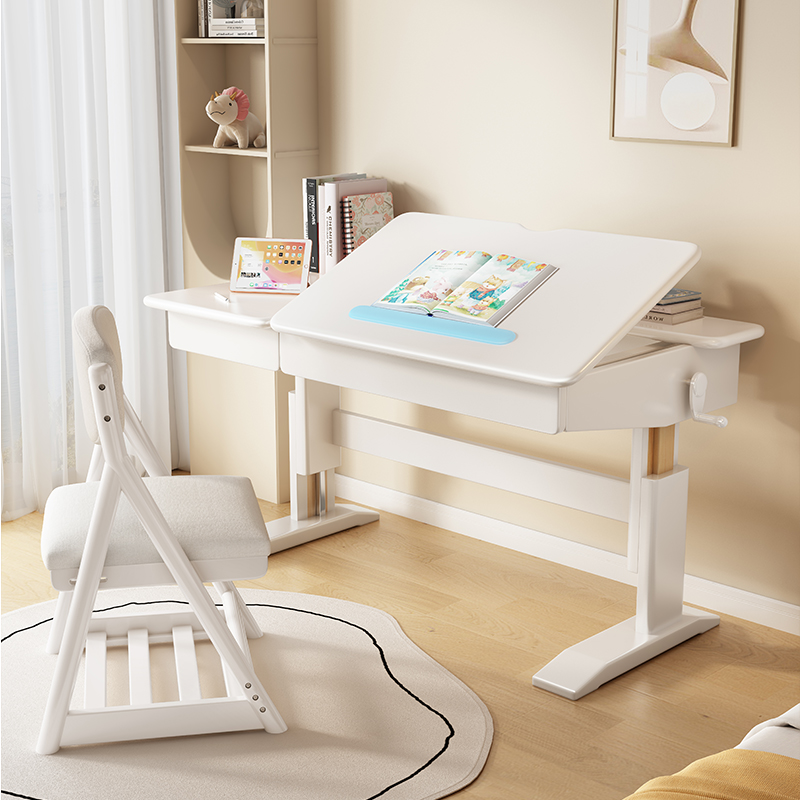 Children's learning simple solid wood desk primary school students' home homework table hand-operated lift table and chair set