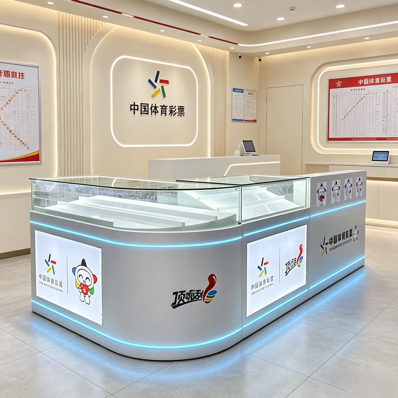 New Model Sports Lottery Cabinet, Lottery Sales Table Cabinet, Curved Glass Cabinet, Instant Lottery Cabinet, Painted Lottery Display Counter New Model Sports Lottery Cabinet, Lottery Sales Table Cabinet, Curved Glass Cabinet, Instant Lottery Cabinet, Painted Lottery Display Counter