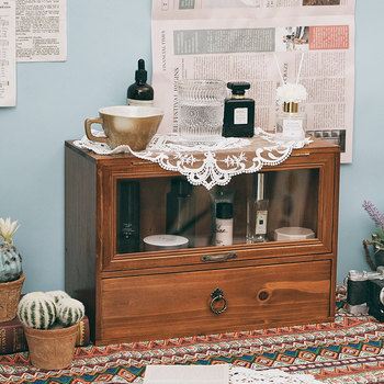 Solid wood retro makeup g products desktop storage box miscellaneous perfume sorting wooden drawer tea set water cup dining edge