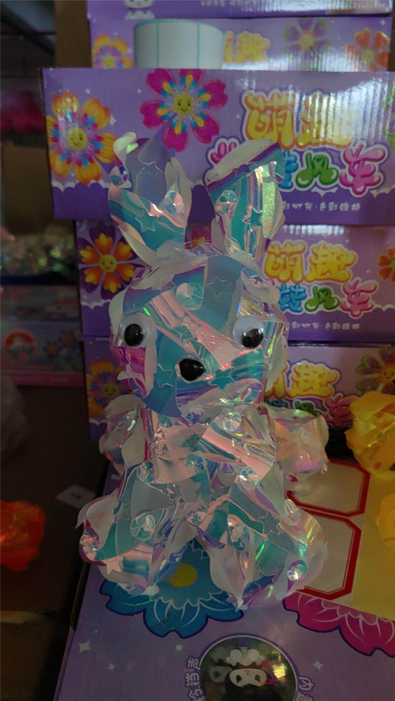 Китайский фонарик 国庆节3d立体动物炫彩镭射手提花灯材料片儿童手工diy灯笼摆摊