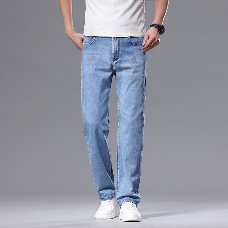 Jiumuwang Summer New Slim-Fit Straight-Leg Skin-Friendly Breathable Men's Jeans Loose Straight-Leg Long Pants Stretch Casual Pants