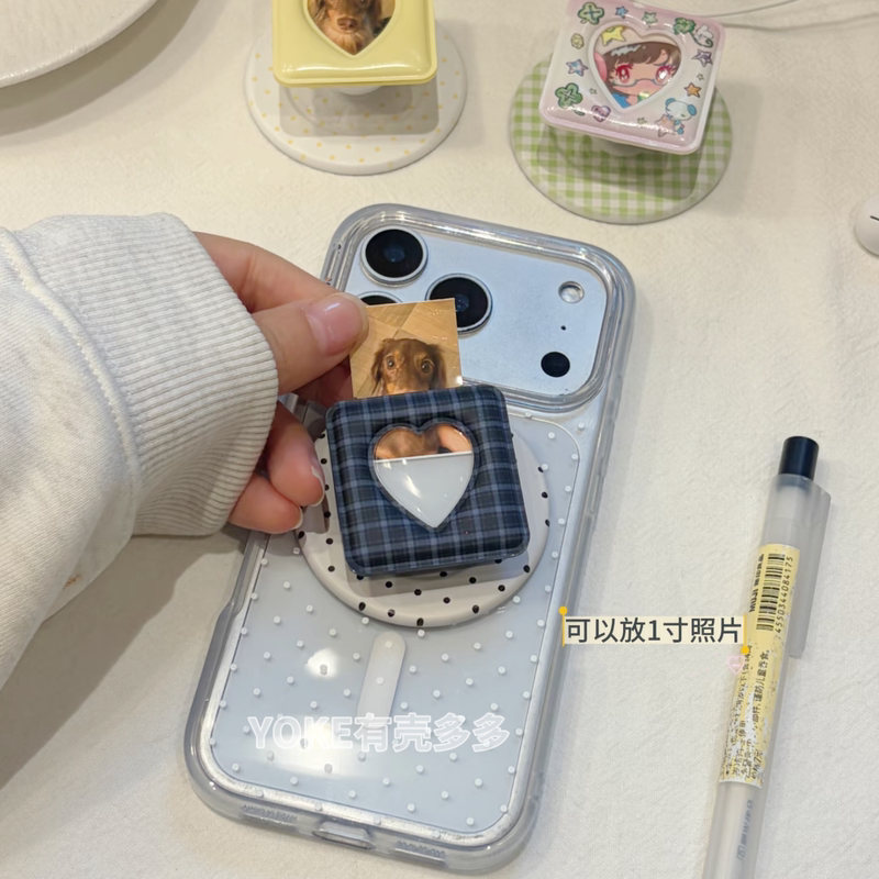 【Beloved Item·Bubble Fun】Photo Frame Strong Magnetic Phone Case Stand Suitable for iPhone 17 Pro Max Cream Plaid 16 Pro Max/15 Plus 14 Anti-Drop Protective Cover